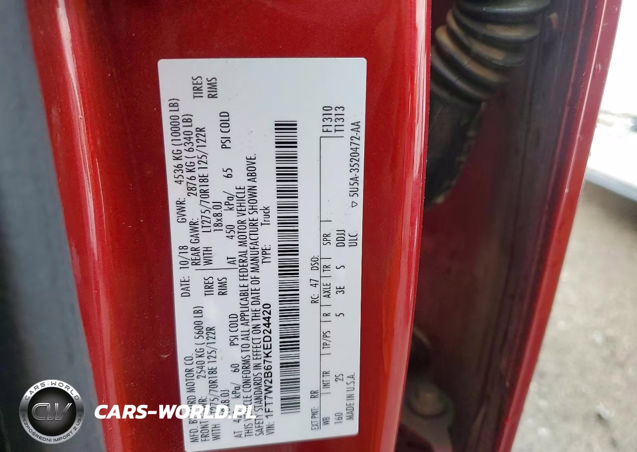 2019 Ford F250 Super Duty VIN:1FT7W2B67KED24420 - 12