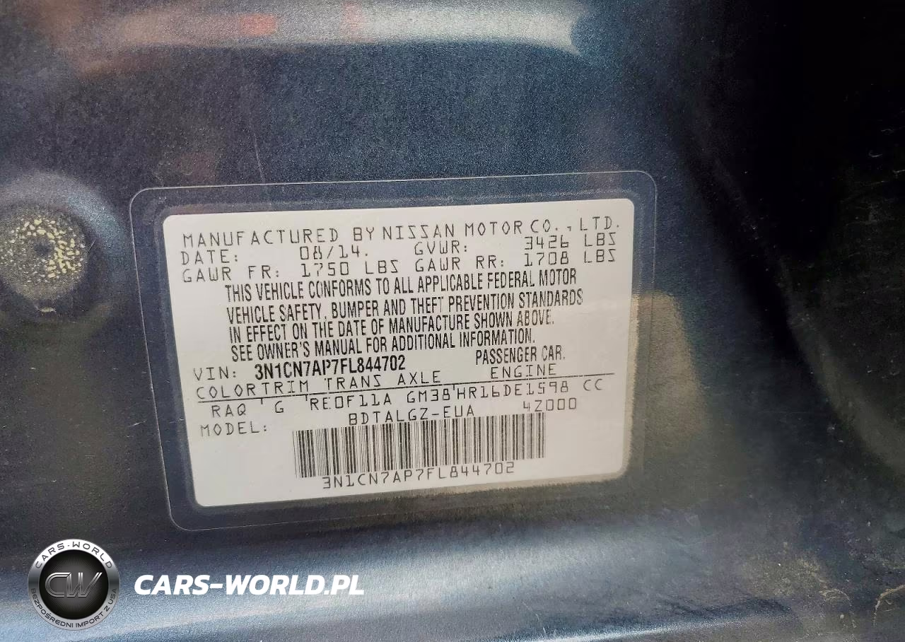 2015 Nissan Versa 1.6 Sl VIN:3N1CN7AP7FL844702 - 12