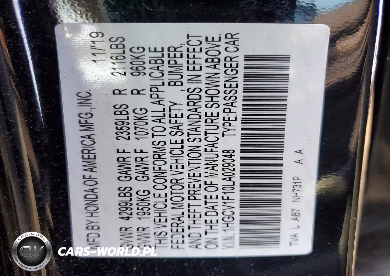 2020 Honda Accord Lx VIN:1HGCV1F10LA029048 - 12