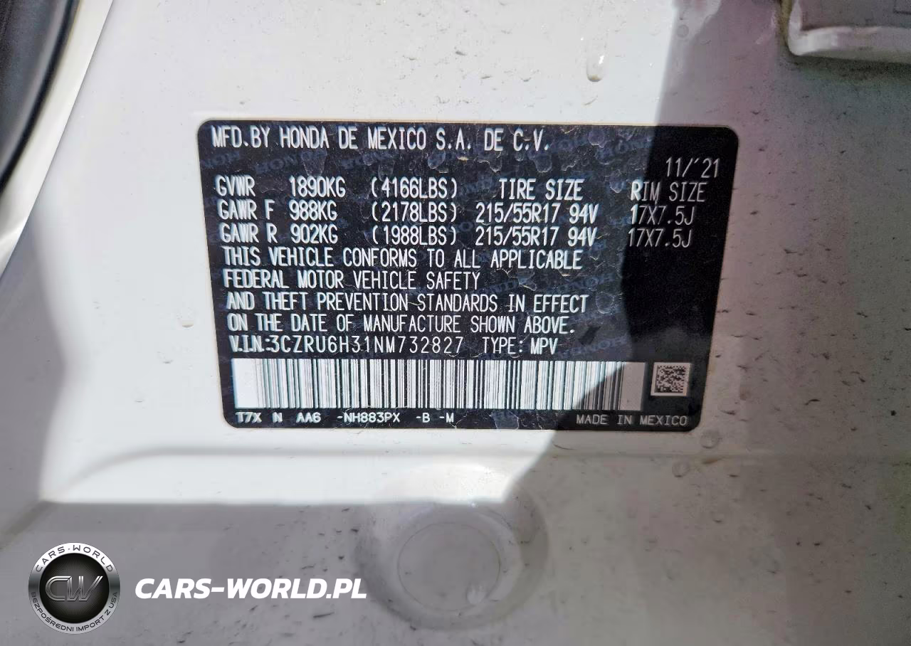 2022 Honda Hr-V Lx VIN:3CZRU6H31NM732827 - 13