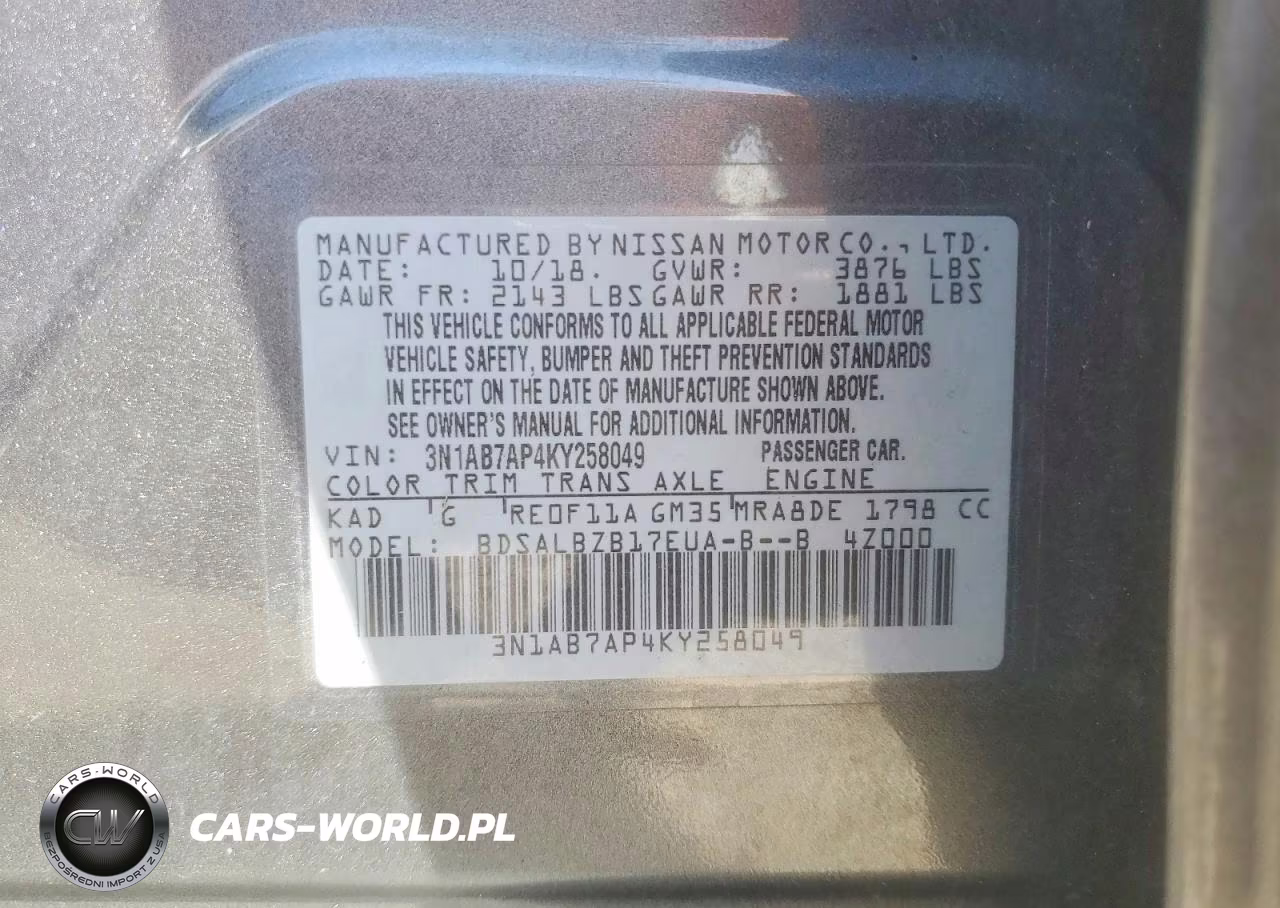 2019 Nissan Sentra S VIN:3N1AB7AP4KY258049 - 13