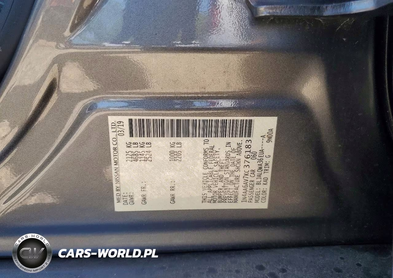 2019 Nissan Maxima 3.5 S VIN:1N4AA6AV7KC376183 - 12