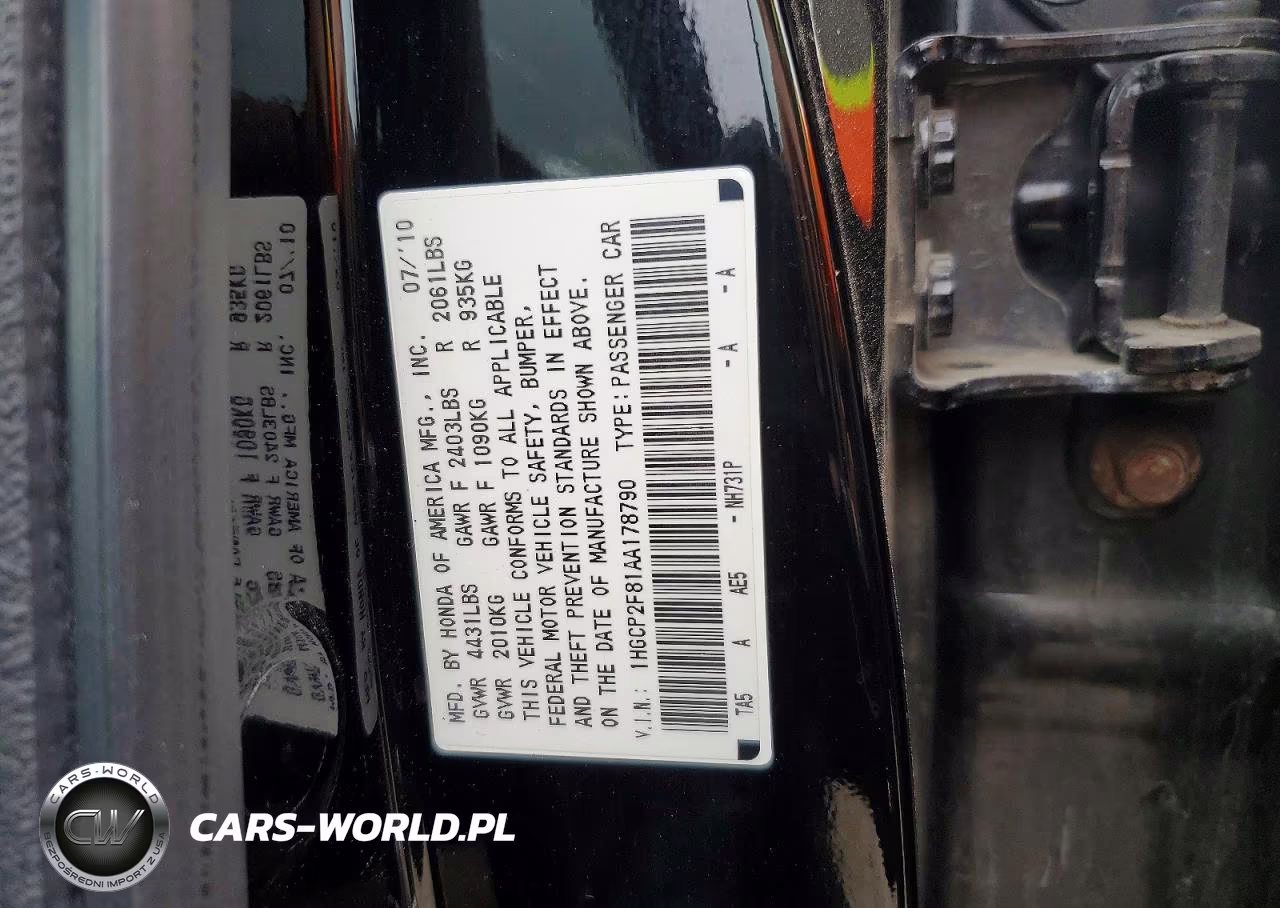 2010 Honda Accord Exl VIN:1HGCP2F81AA178790 - 12