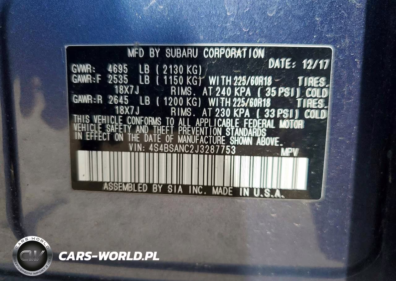 2018 Subaru Outback 2.5I Limited VIN:4S4BSANC2J3287753 - 13