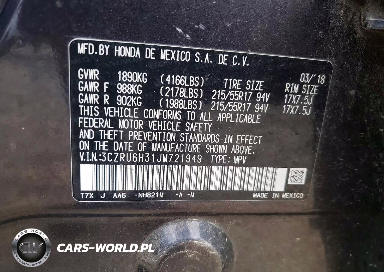 2018 Honda Hr-V Lx VIN:3CZRU6H31JM721949 - 14