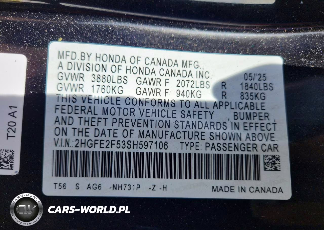 2025 Honda Civic Sport VIN:2HGFE2F53SH597106 - 12