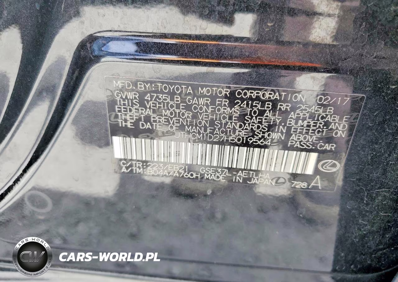 2017 Lexus Is 300 VIN:JTHCM1D27H5019564 - 12