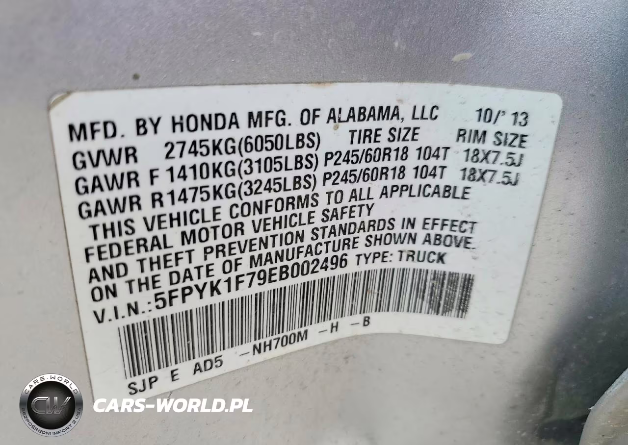 2014 Honda Ridgeline Sport VIN:5FPYK1F79EB002496 - 12