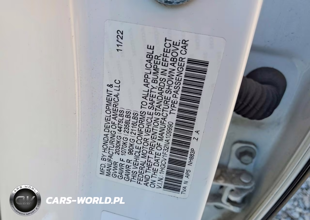 2022 Honda Accord Sport VIN:1HGCV1F32NA109990 - 12