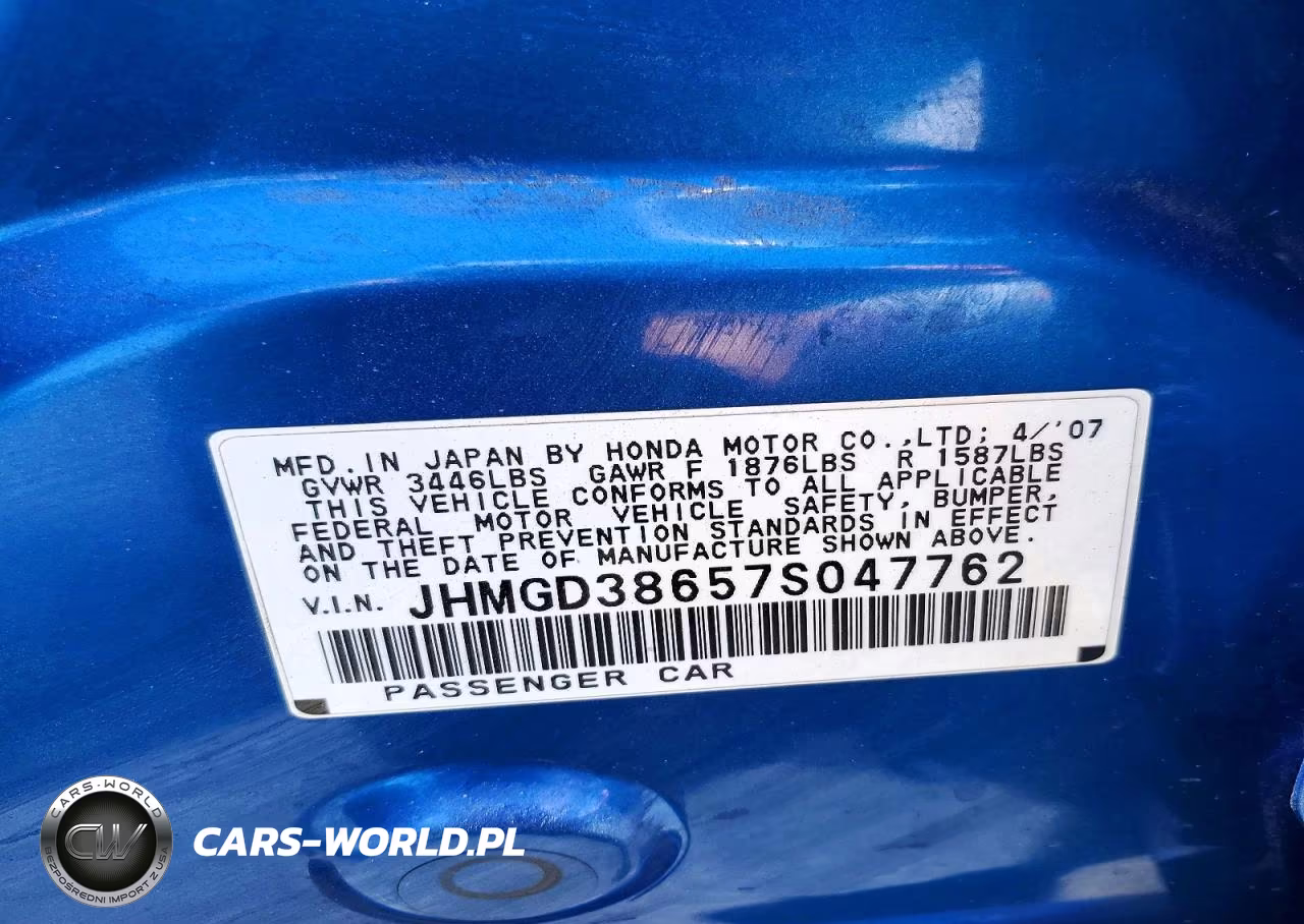 2007 HONDA FIT SPORT VIN:JHMGD38657S047762 - 12