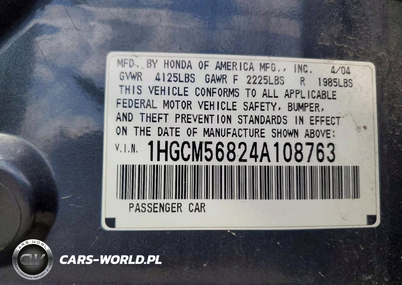 2004 Honda Accord Ex VIN:1HGCM56824A108763 - 13
