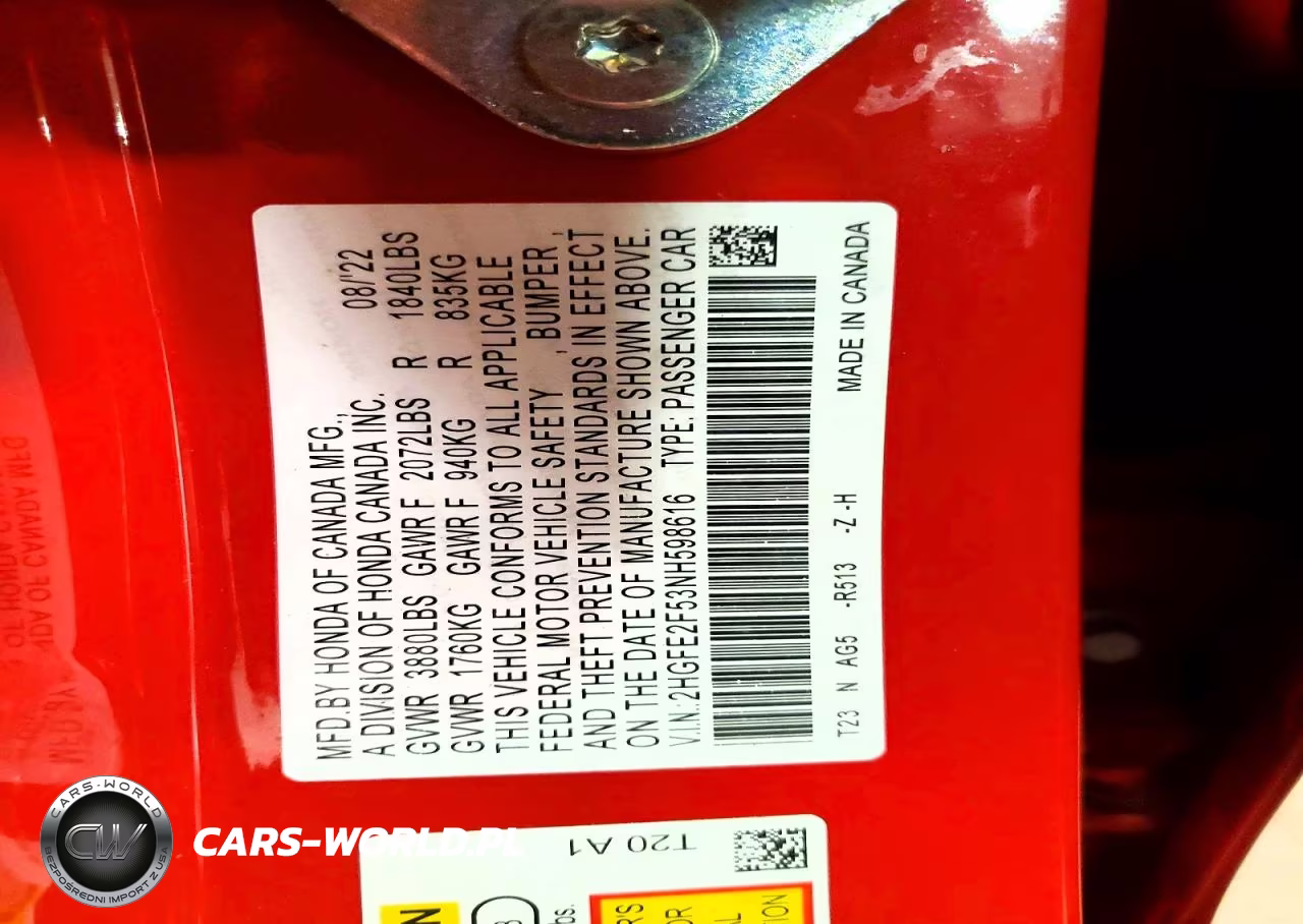 2022 Honda Civic Sport VIN:2HGFE2F53NH598616 - 13