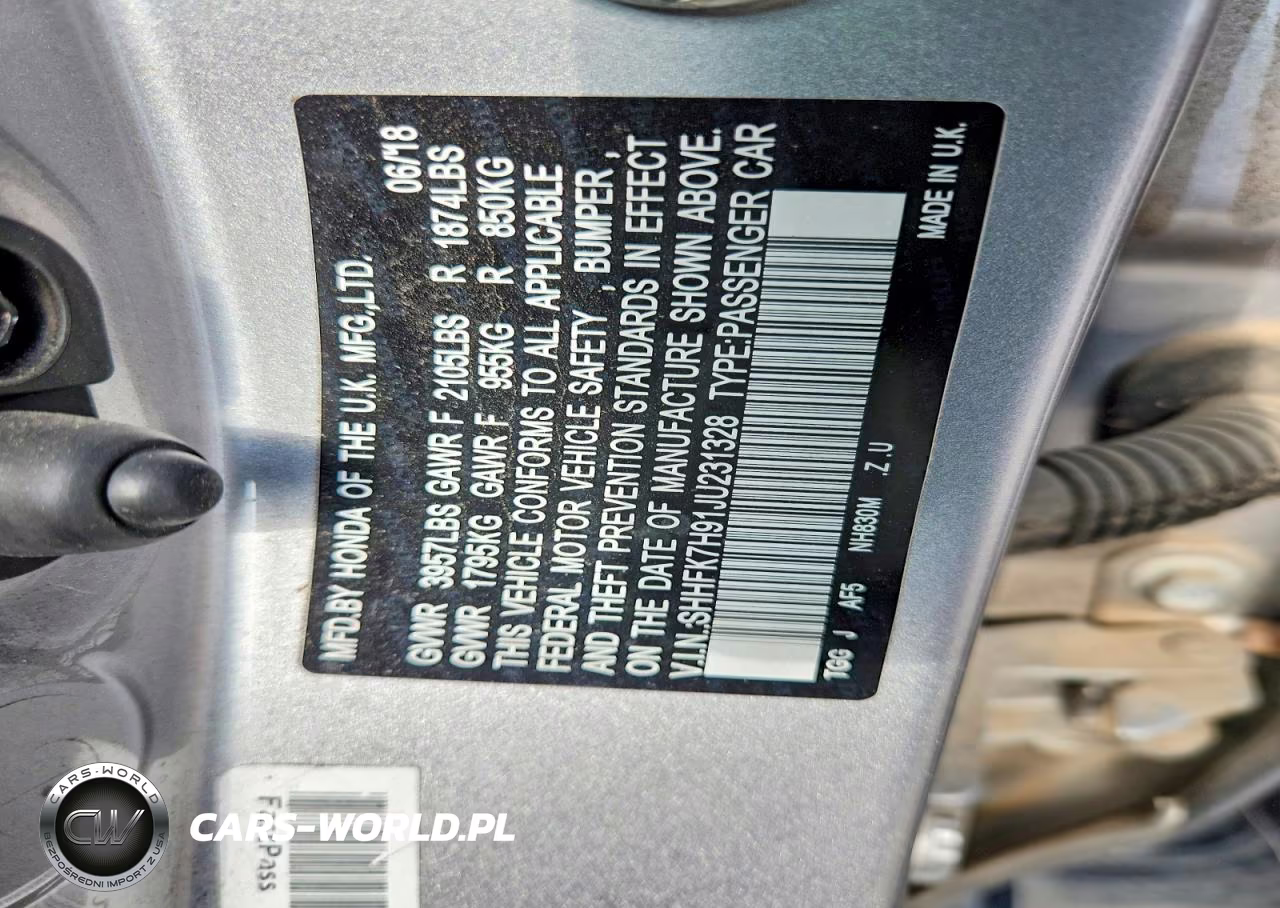 2018 Honda Civic Sport Touring VIN:SHHFK7H91JU231328 - 12