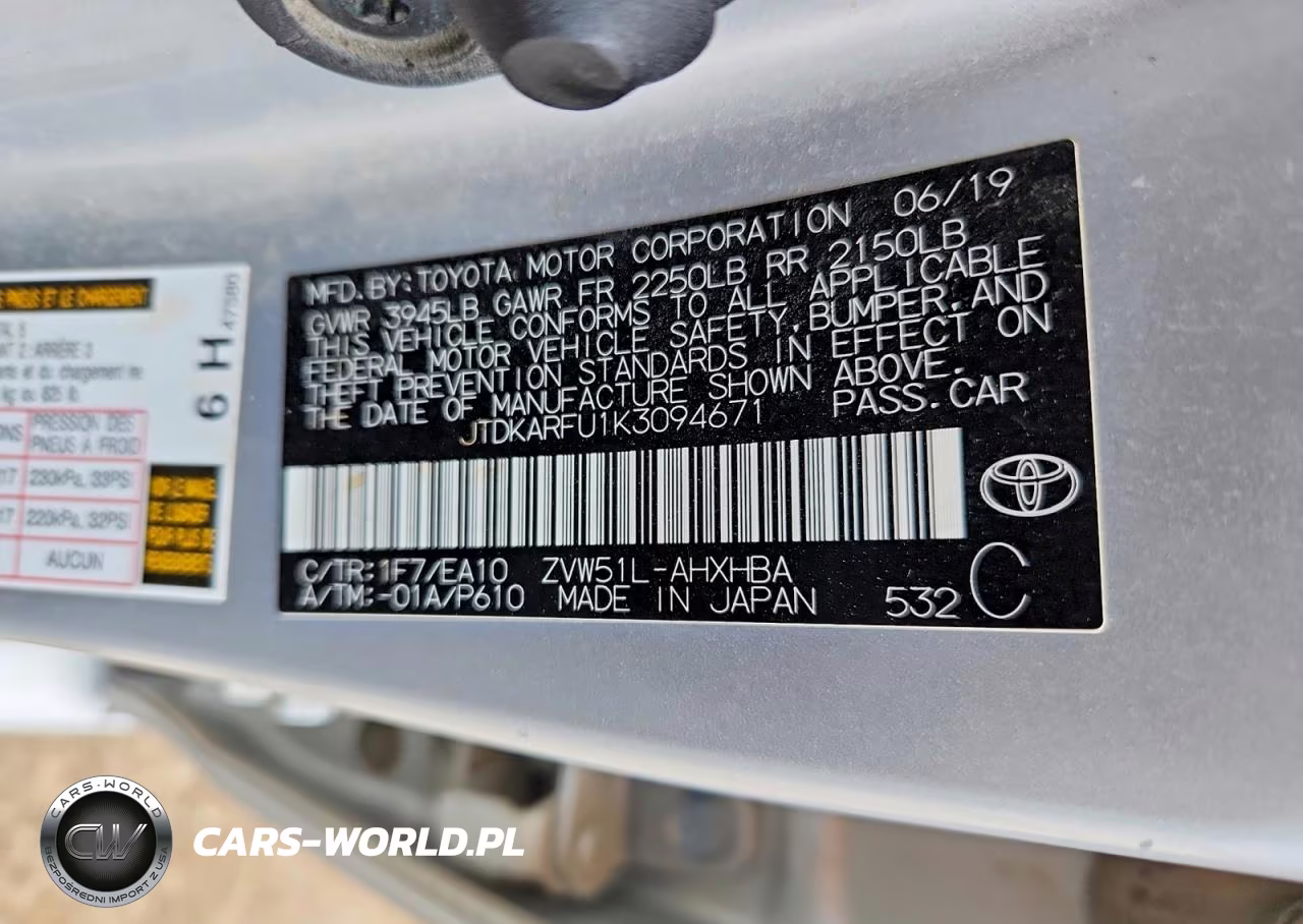 2019 Toyota Prius Xle VIN:JTDKARFU1K3094671 - 12
