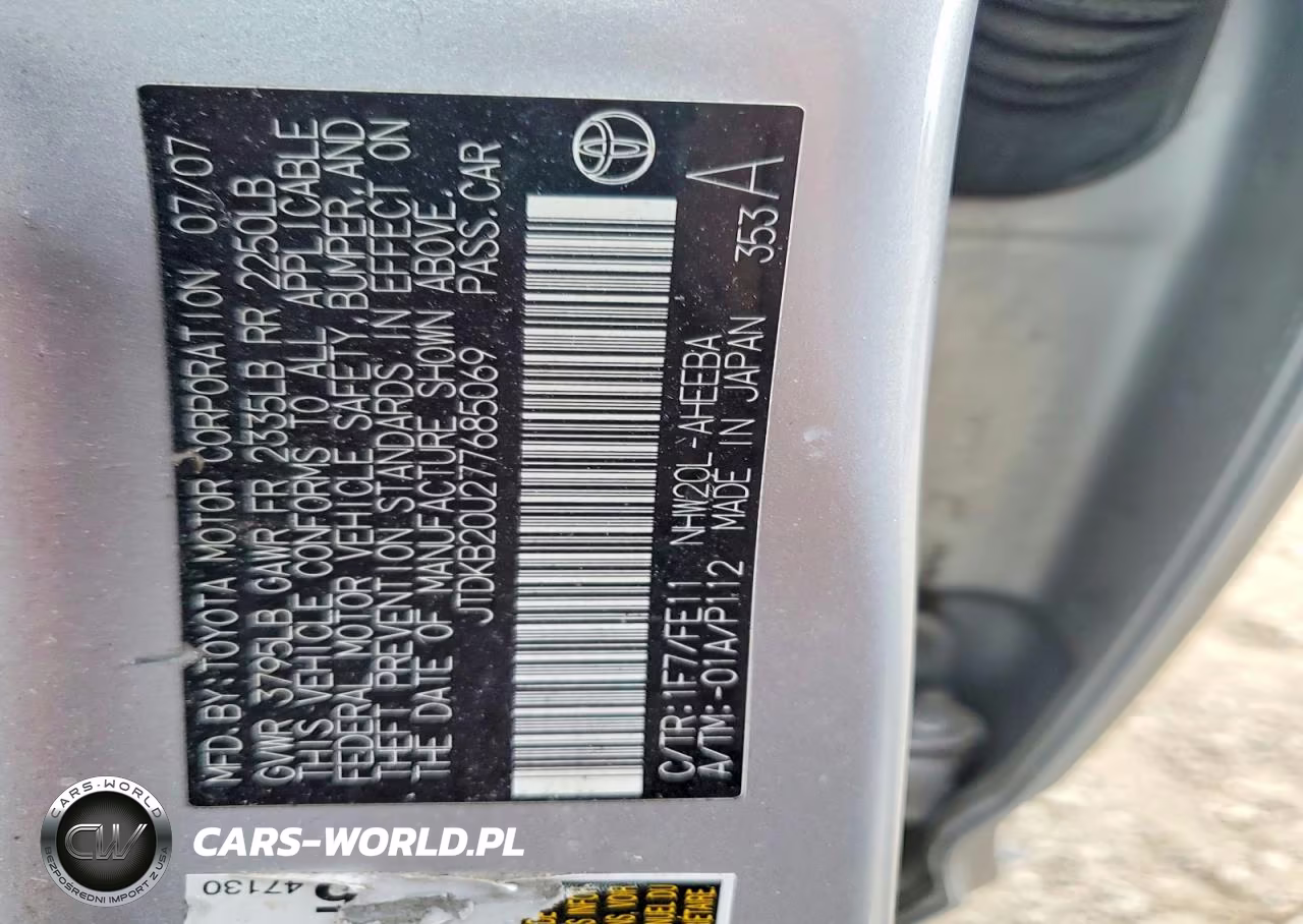 2007 Toyota Prius Base VIN:JTDKB20U277685069 - 13