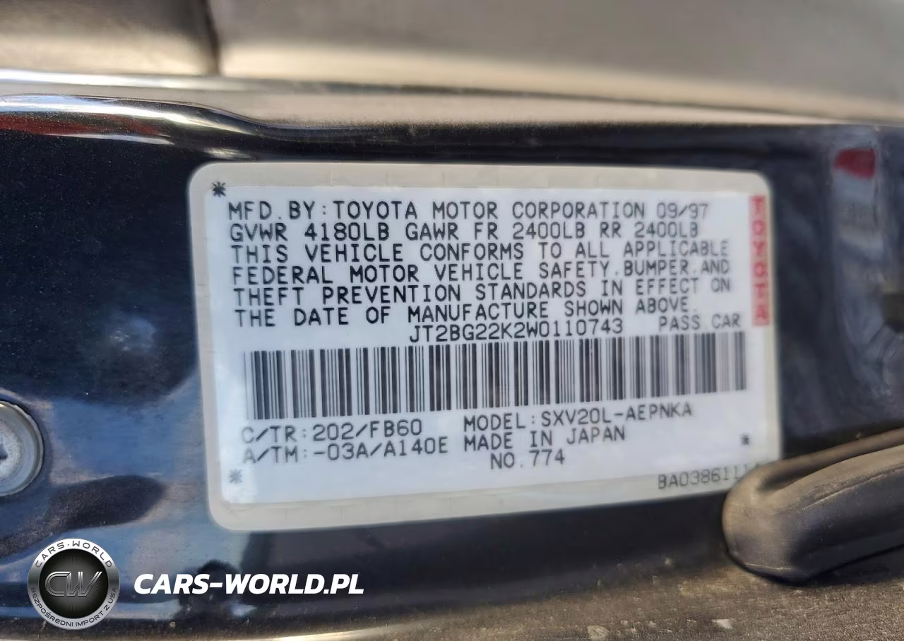 1998 Toyota Camry Le VIN:JT2BG22K2W0110743 - 12