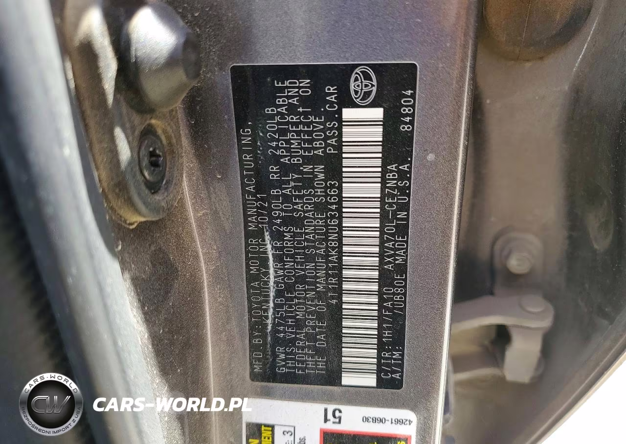 2022 Toyota Camry Le VIN:4T1R11AK8NU634663 - 12