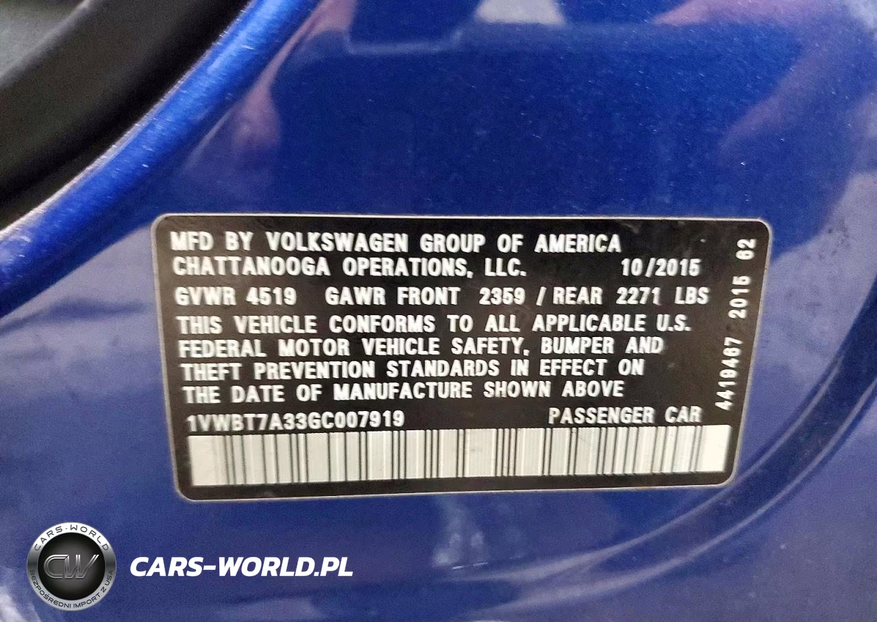 2016 Volkswagen Passat Se VIN:1VWBT7A33GC007919 - 12