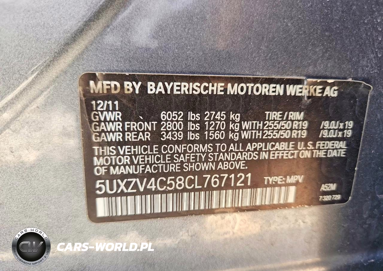 2012 BMW X5 xDrive35I VIN:5UXZV4C58CL767121 - 12