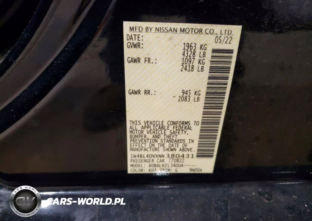 2022 Nissan Altima Sv VIN:1N4BL4DVXNN380431 - 12