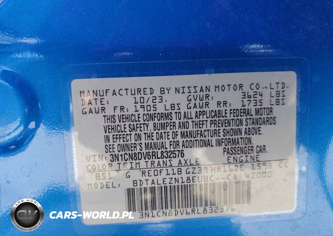 2024 Nissan Versa S VIN:3N1CN8DV6RL832576 - 12