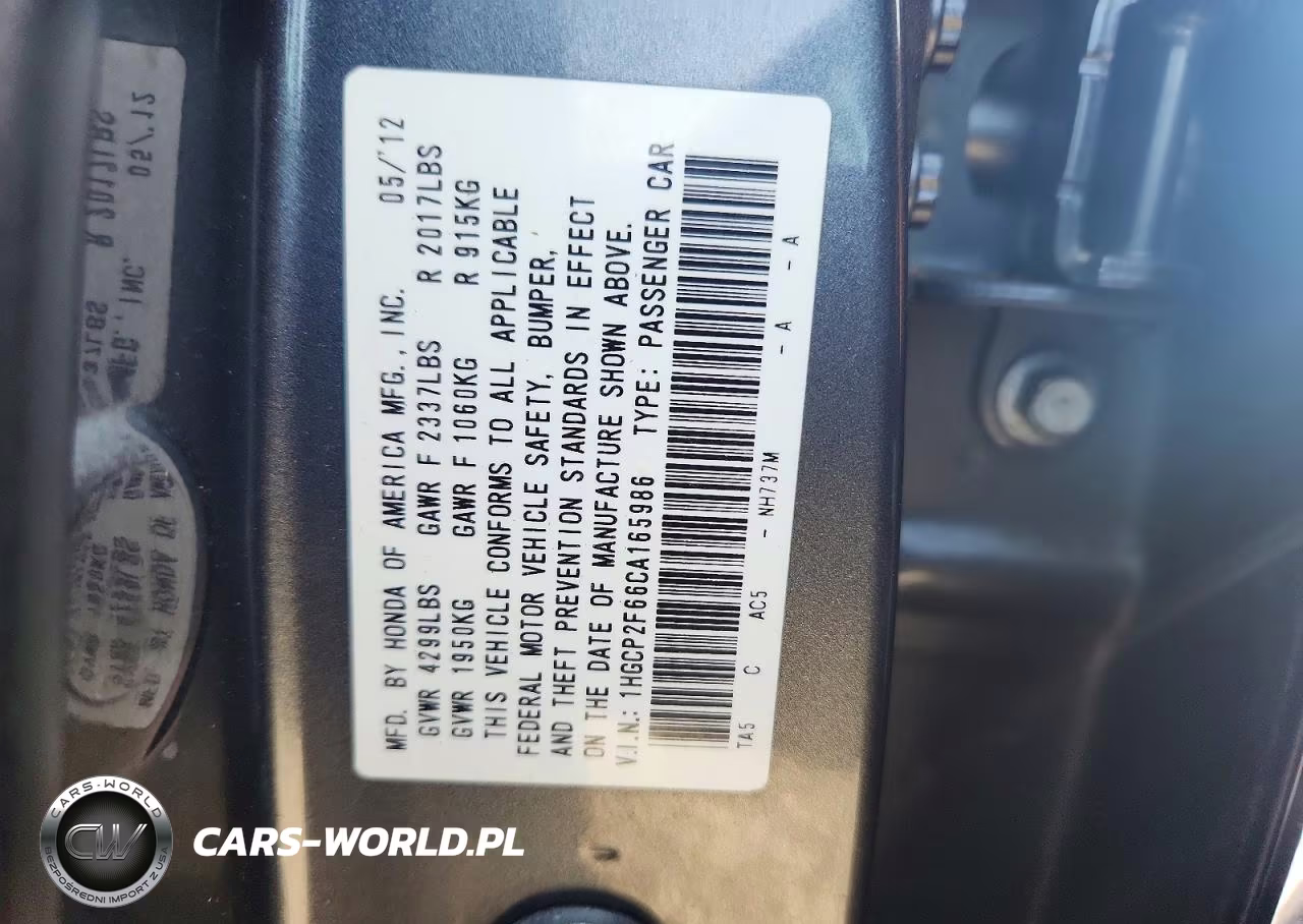 2012 Hond Accord VIN:1HGCP2F66CA165986 - 12