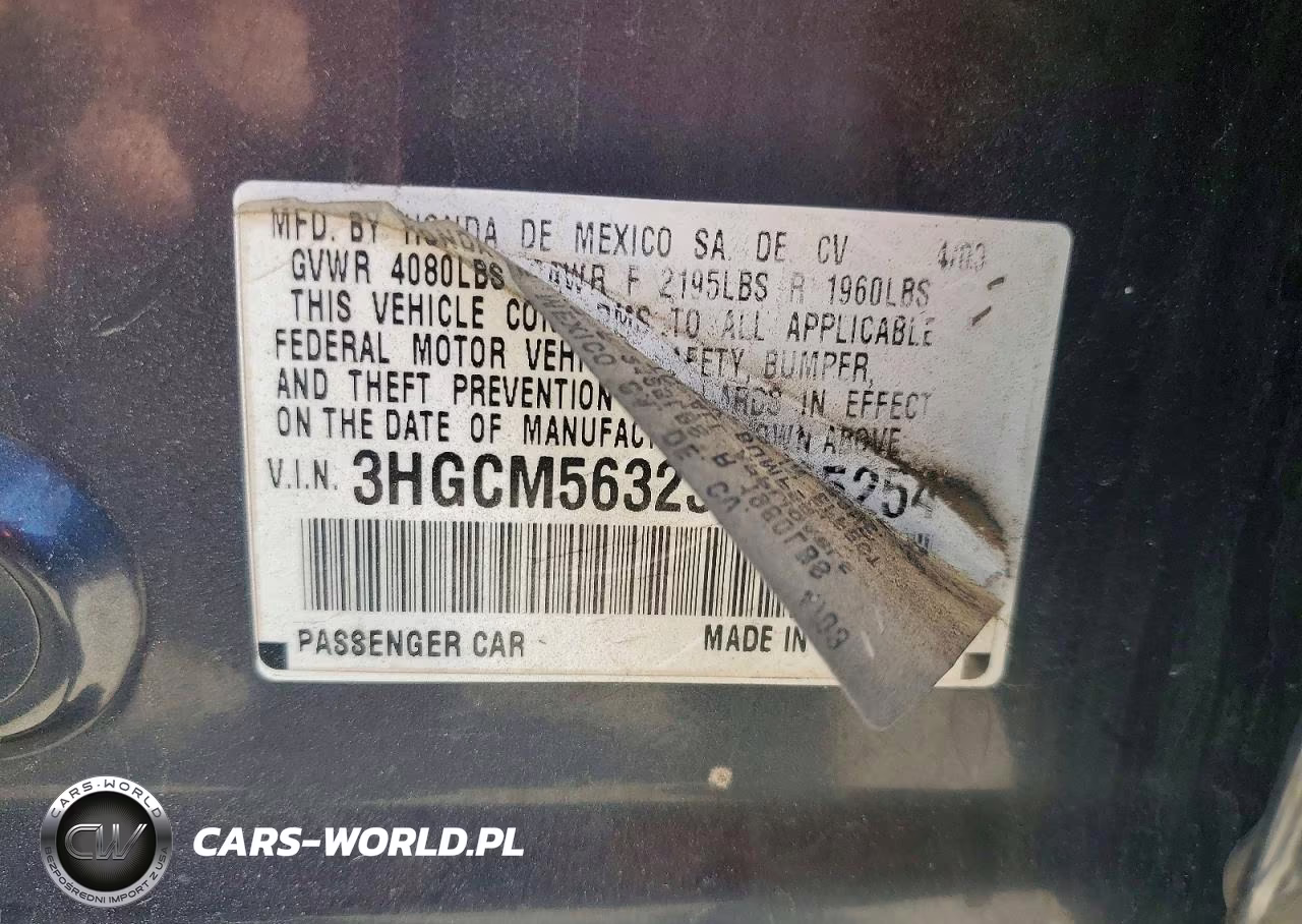 2003 Honda Accord Lx VIN:3HGCM56323G705254 - 12