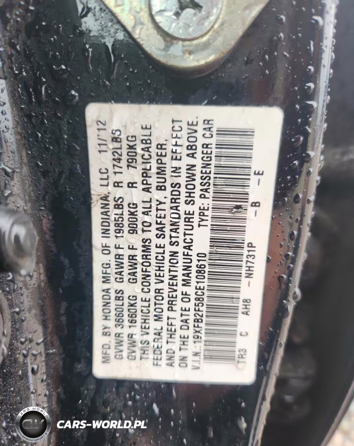 2012 Honda Civic VIN:19XFB2F58CE108610 - 12