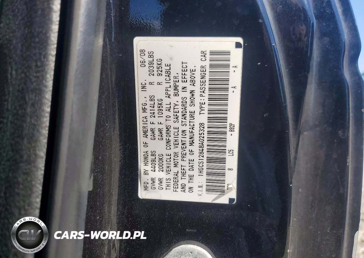 2008 Honda Accord Exl VIN:1HGCS12848A025328 - 12