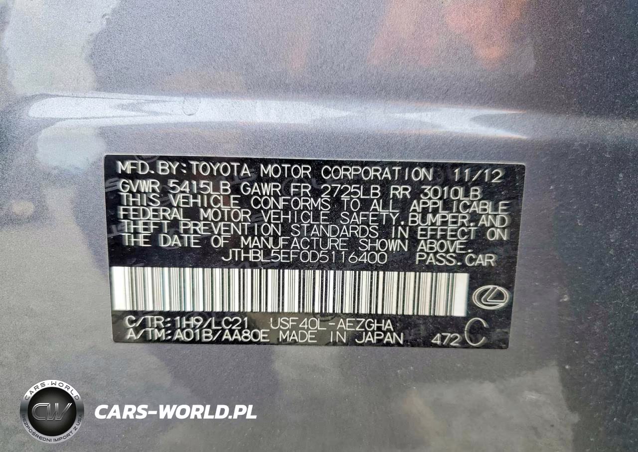 2013 Lexus Ls 460 VIN:JTHBL5EF0D5116400 - 13