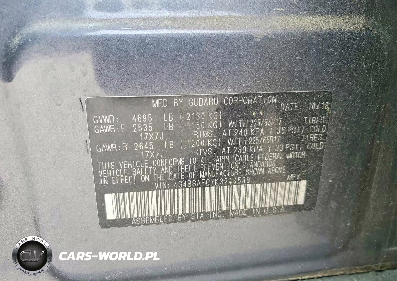 2019 Subaru Outback 2.5I Premium VIN:4S4BSAFC7K3240539 - 13