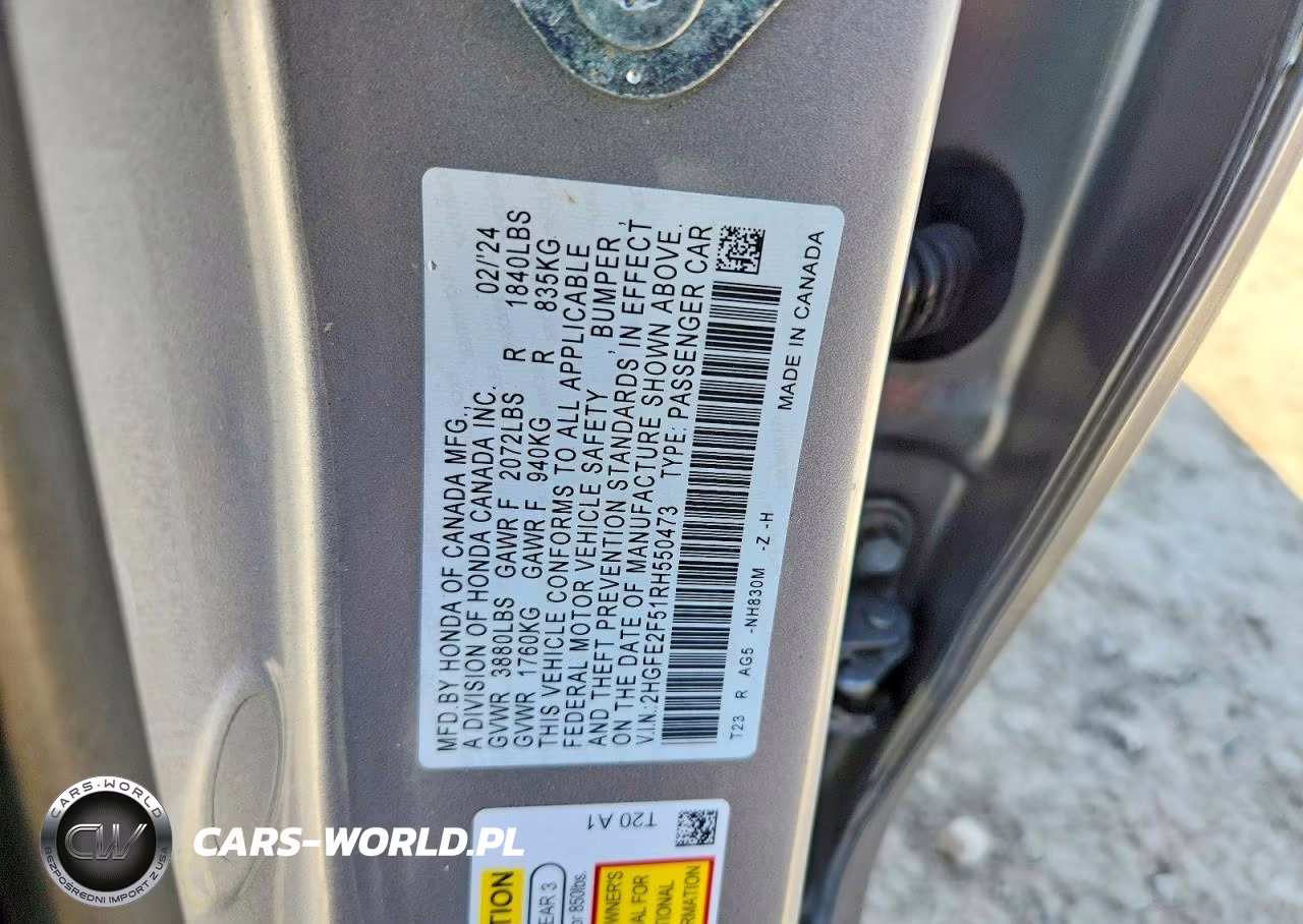 2024 Honda Civic Sport VIN:2HGFE2F51RH550473 - 12