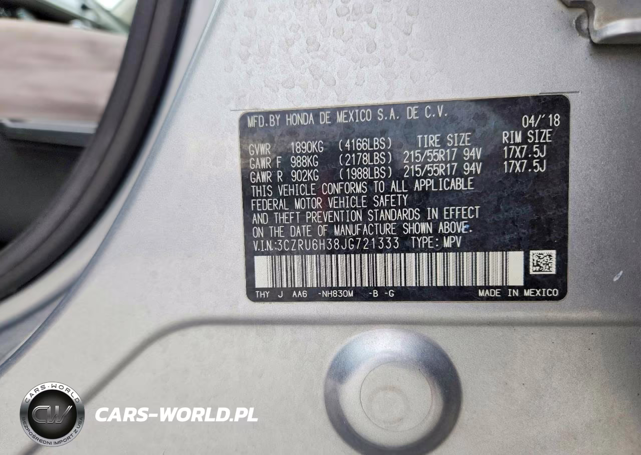 2018 Honda Hr-V Lx VIN:3CZRU6H38JG721333 - 10