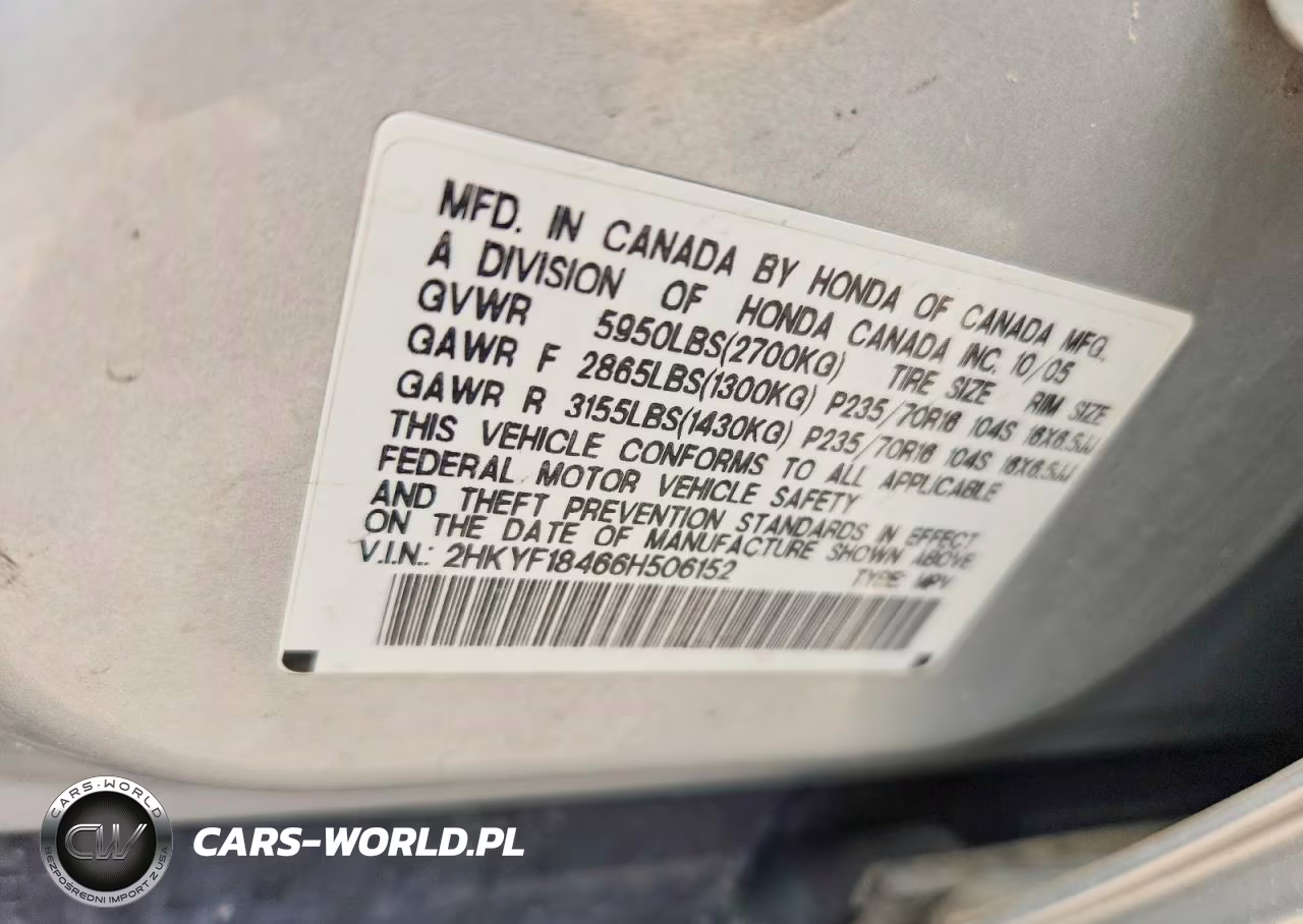 2006 Honda Pilot Ex VIN:2HKYF18466H506152 - 12