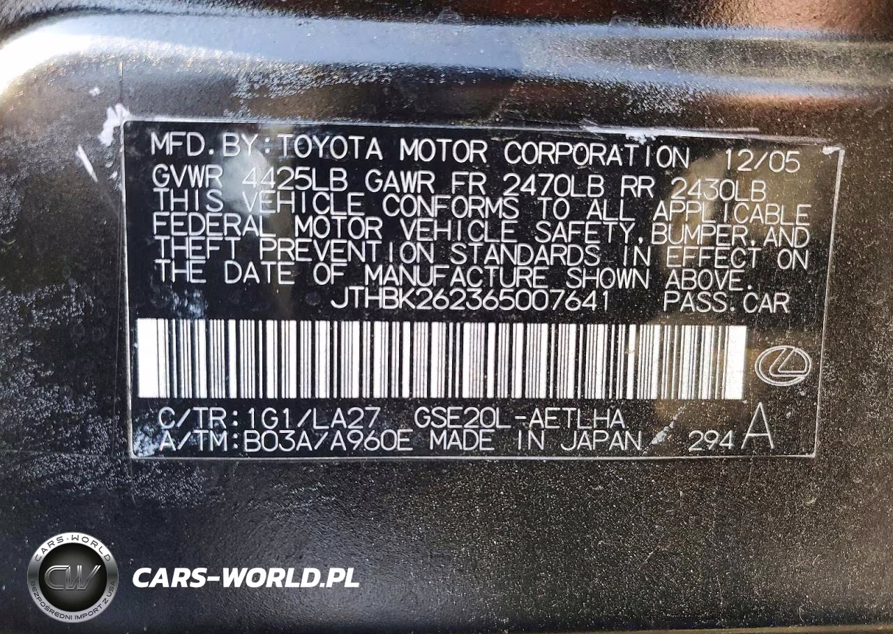 2006 Lexus Is 250 VIN:JTHBK262365007641 - 12