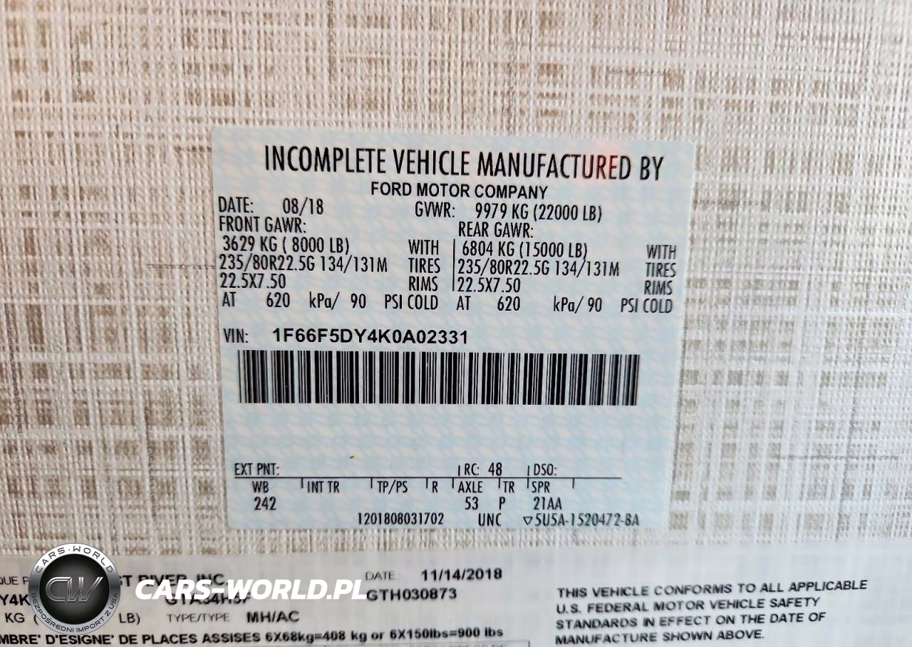 2019 Ford Georgetown Rv VIN:1F66F5DY4K0A02331 - 10