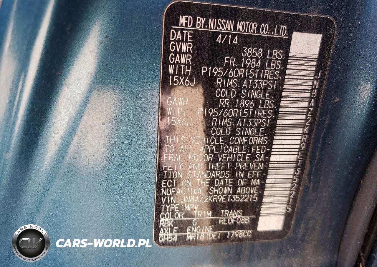 2014 Nissan Cube 1.8 S VIN:JN8AZ2KR9ET352215 - 13