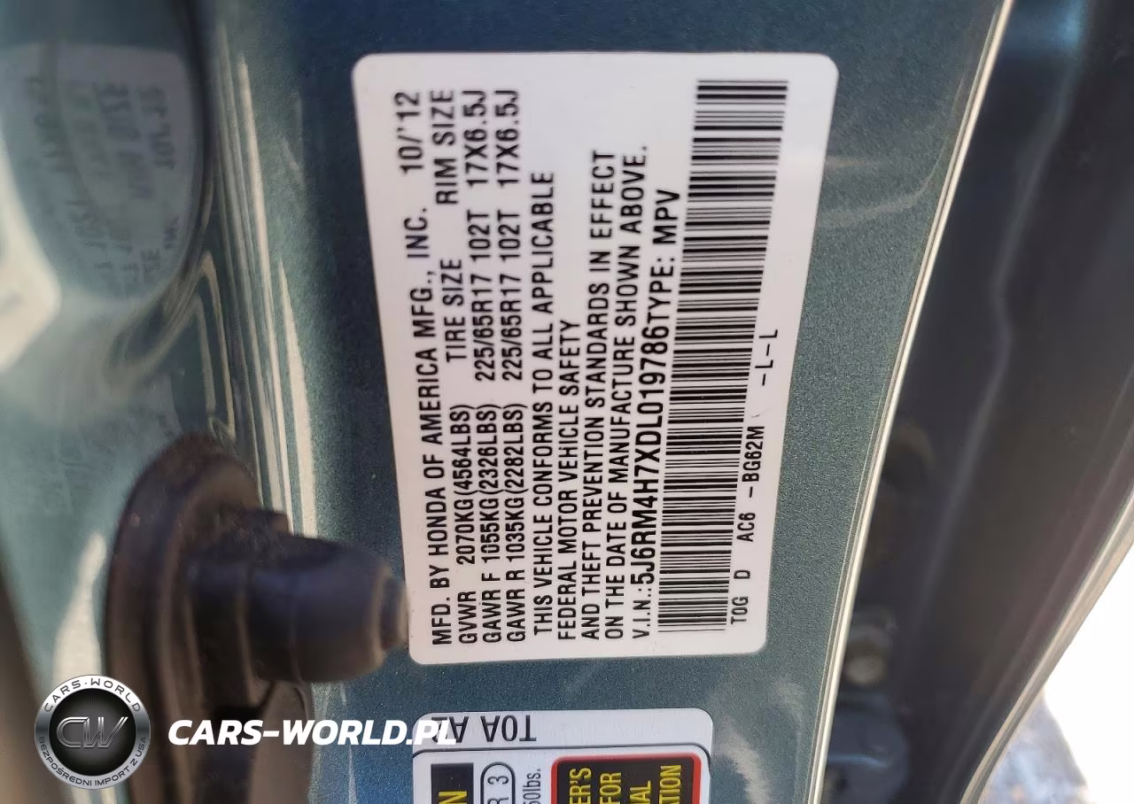 2013 Honda Cr-V Exl VIN:5J6RM4H7XDL019786 - 13