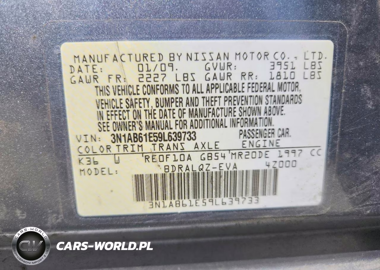 2009 Nissan Sentra 2.0 VIN:3N1AB61E59L639733 - 12