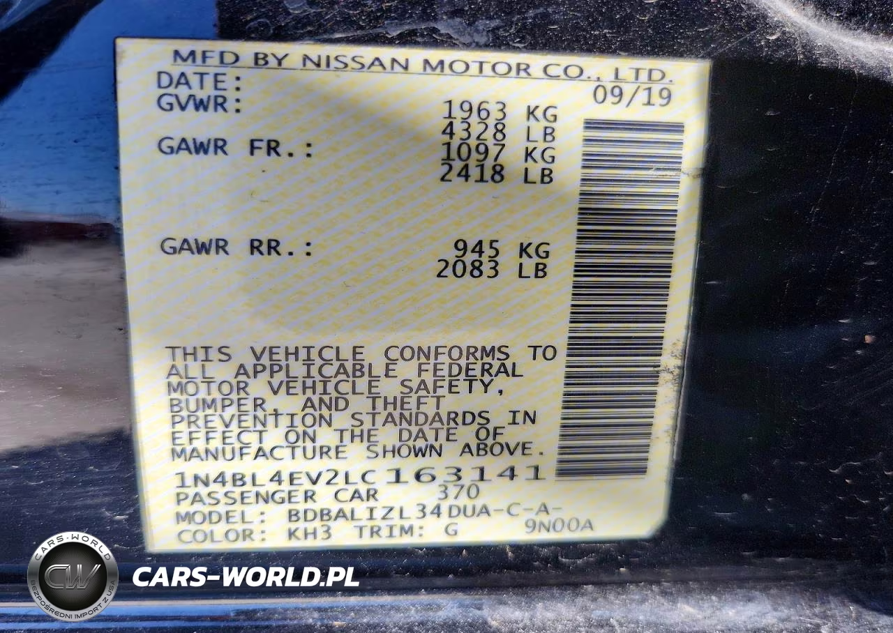 2020 Nissan Altima Sl VIN:1N4BL4EV2LC163141 - 12