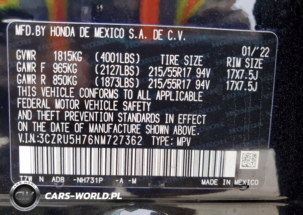 2022 Honda Hr-V Exl VIN:3CZRU5H76NM727362 - 14
