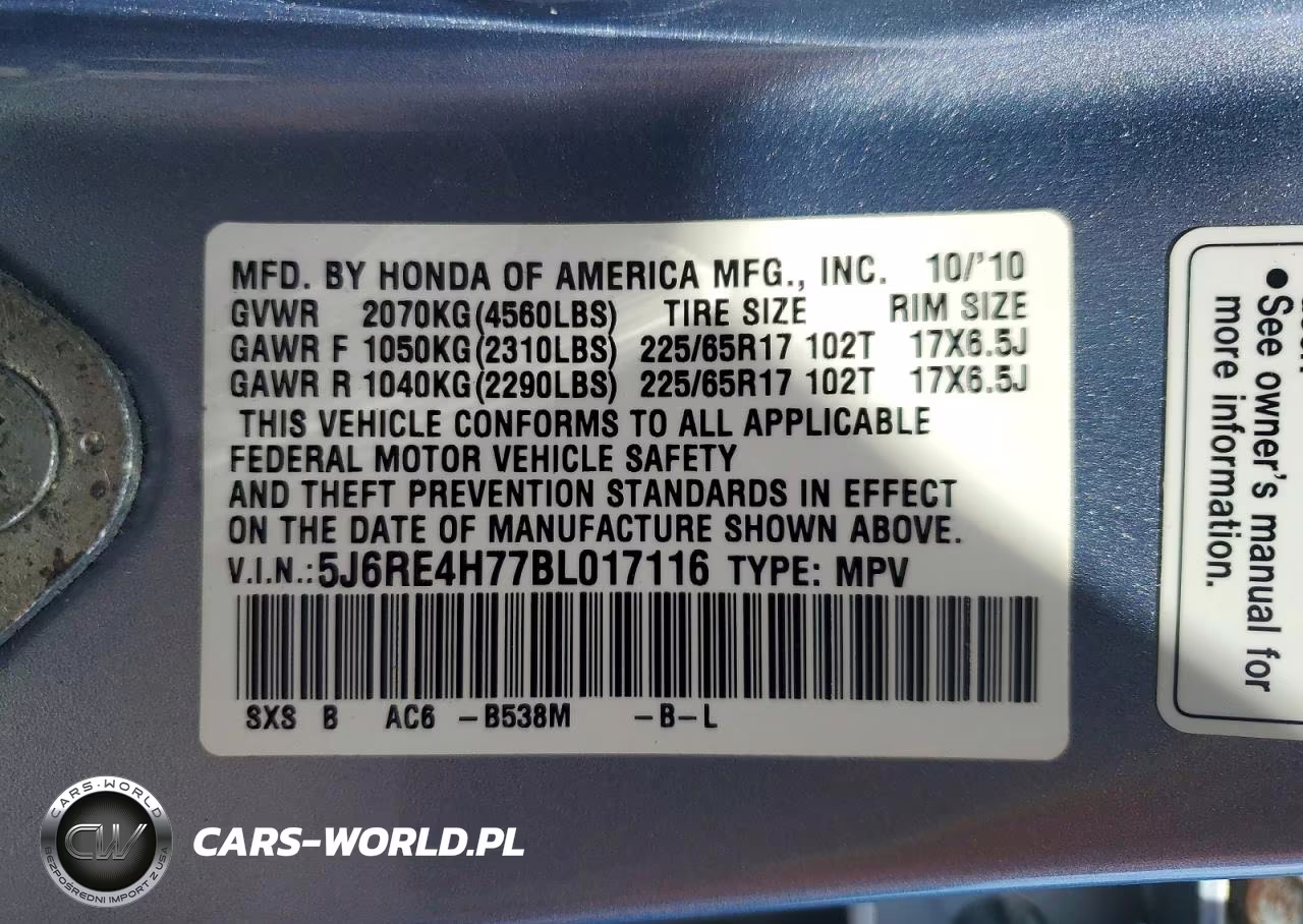 2011 Honda Cr-V Exl VIN:5J6RE4H77BL017116 - 13