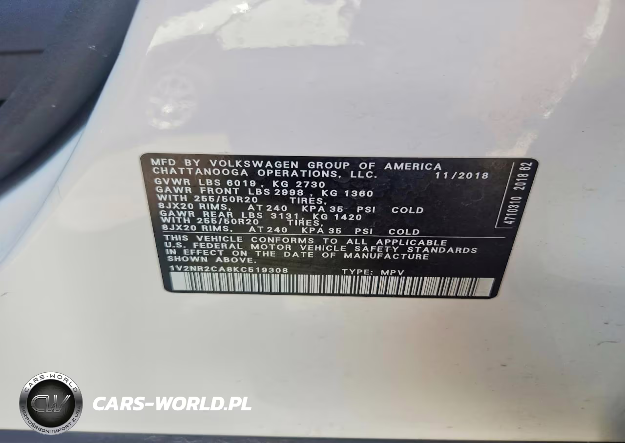 2019 Volkswagen Atlas Sel Premium VIN:1V2NR2CA8KC519308 - 12