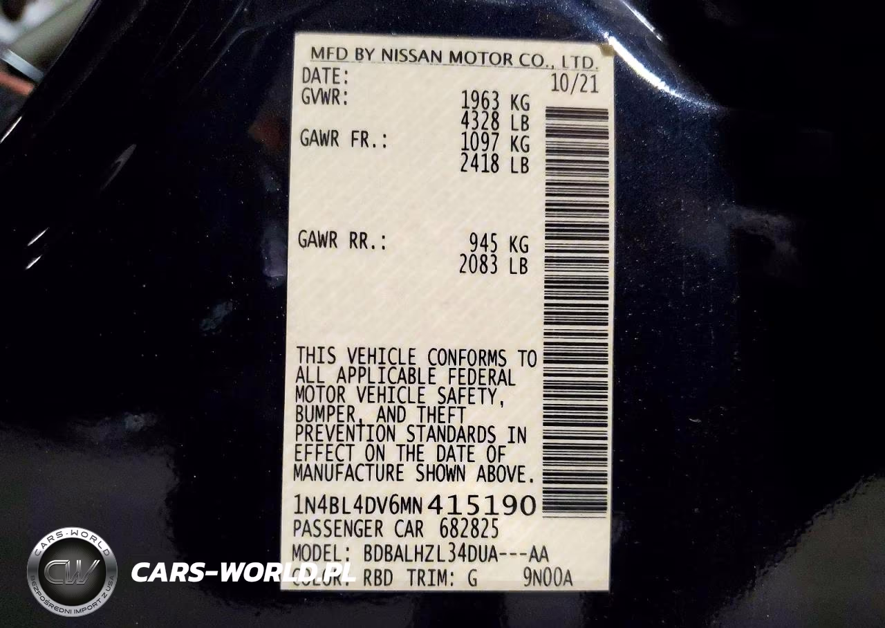 2021 Nissan Altima Sv VIN:1N4BL4DV6MN415190 - 13