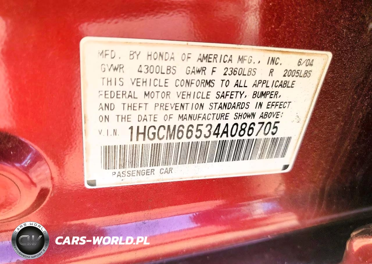 2004 HONDA ACCORD VIN:1HGCM66534A086705 - 12
