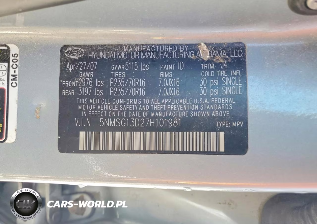 2007 Hyundai Santa Fe Gls VIN:5NMSG13D27H101981 - 13