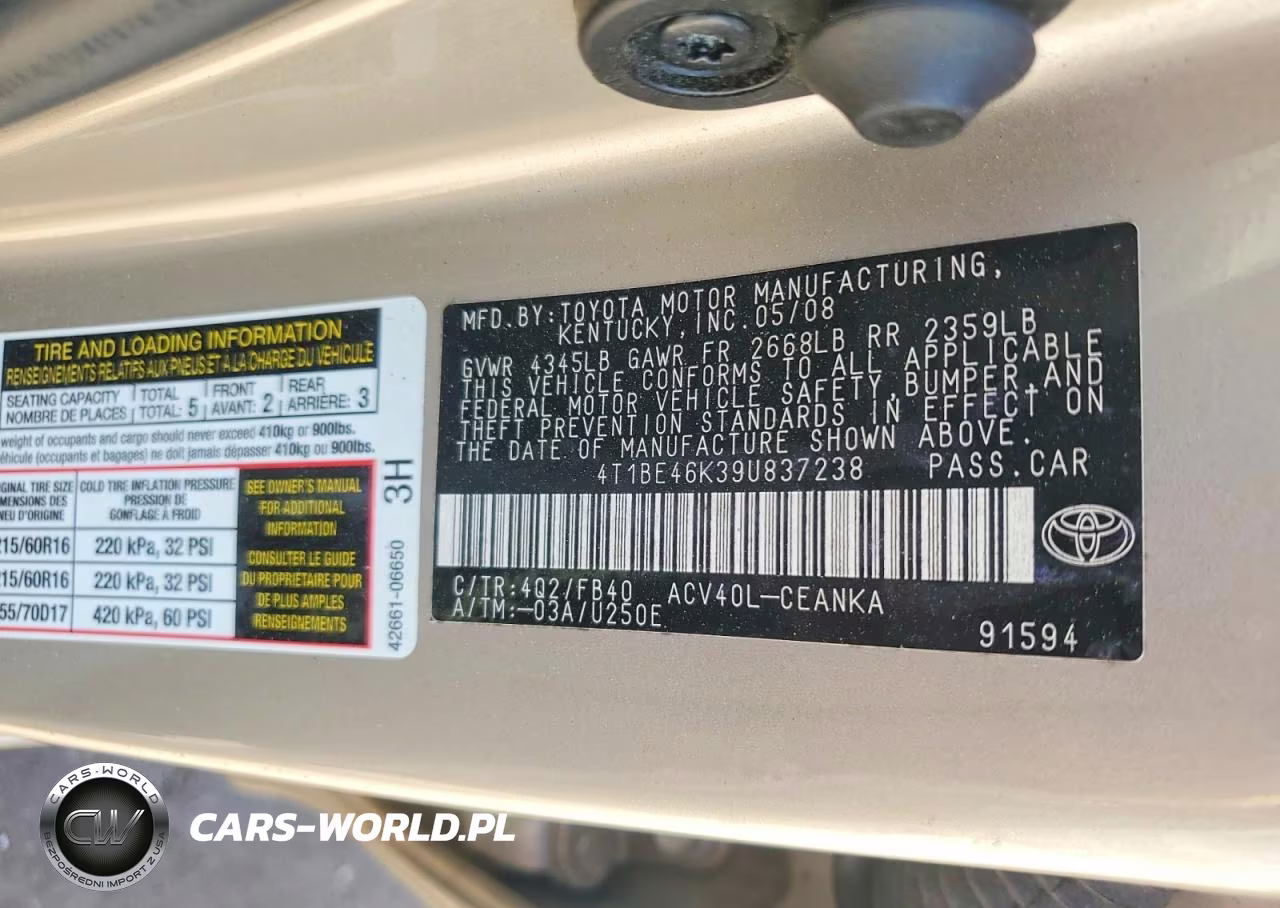 2009 Toyota Camry Base VIN:4T1BE46K39U837238 - 13