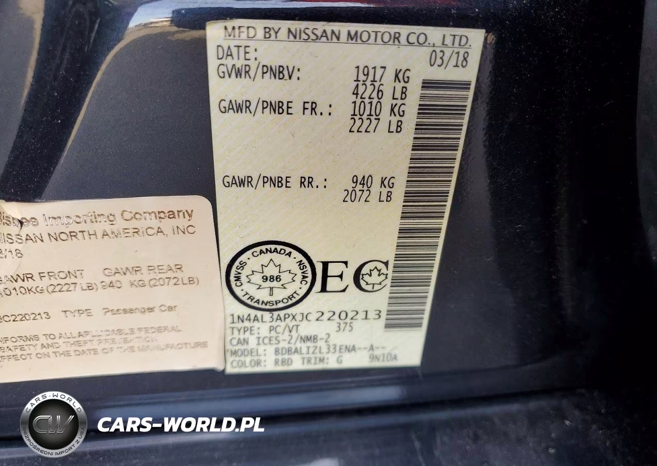 2018 Nissan Altima 2.5 S VIN:1N4AL3APXJC220213 - 13