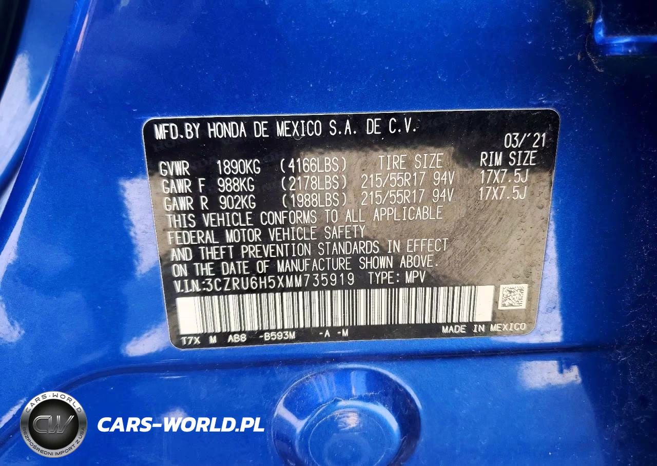 2021 Honda Hr-V Ex VIN:3CZRU6H5XMM735919 - 13