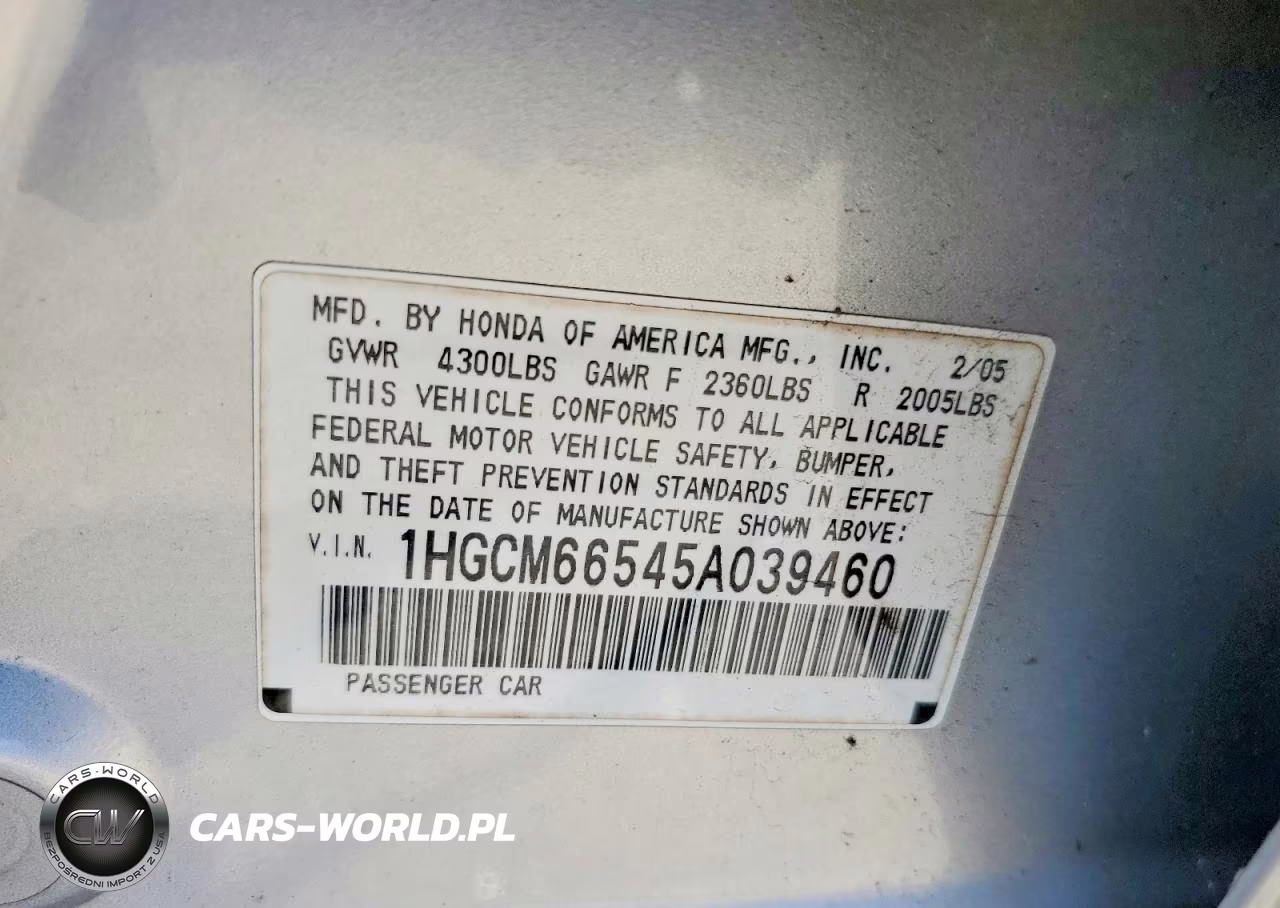 2005 Honda Accord Ex VIN:1HGCM66545A039460 - 12